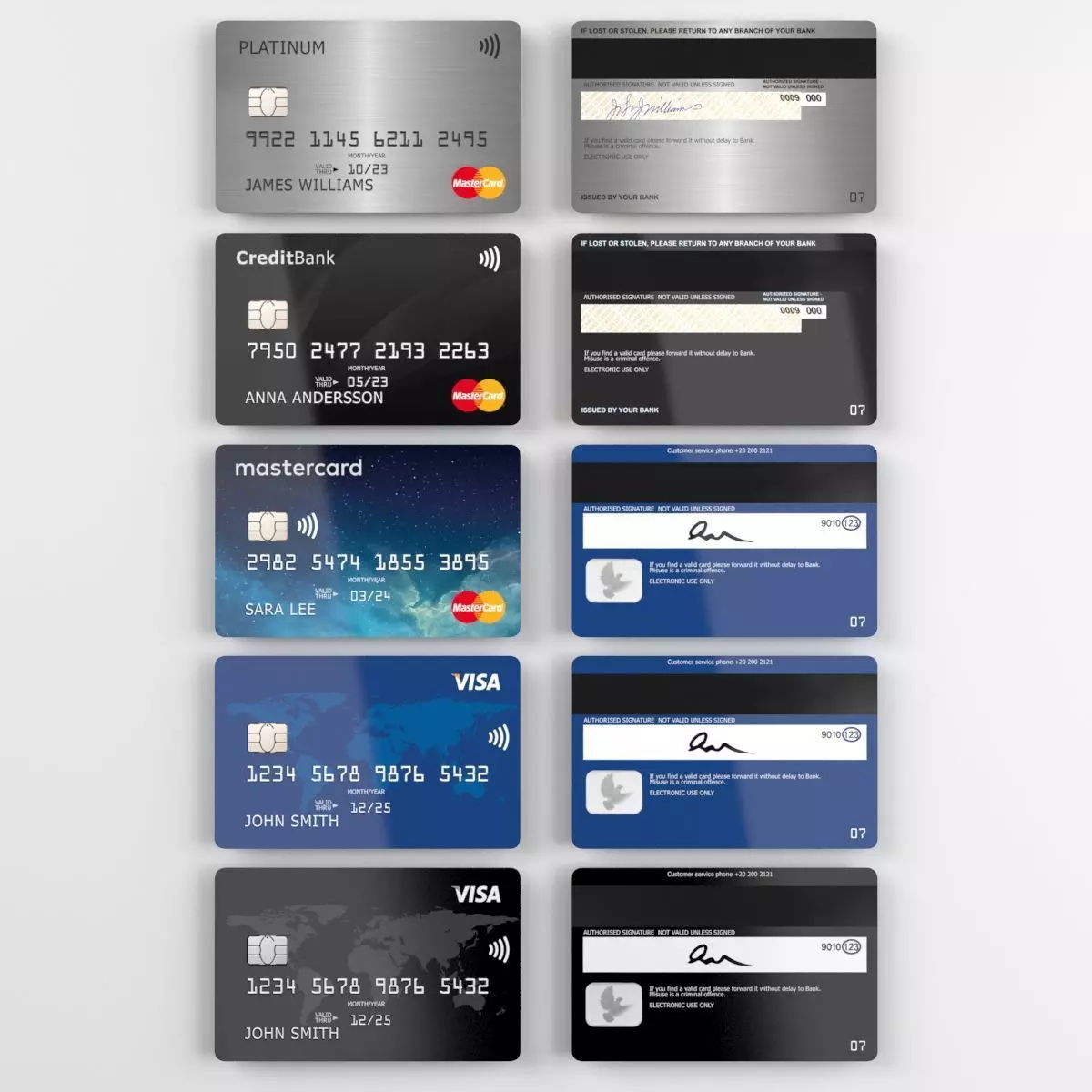 Mastercard and Visa credit cards Low-poly 3D model_0