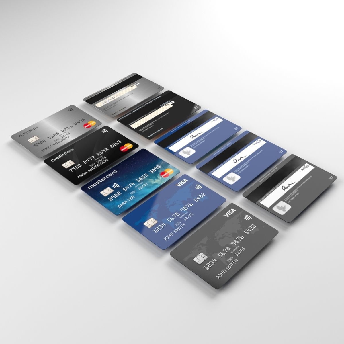 Mastercard and Visa credit cards Low-poly 3D model_1