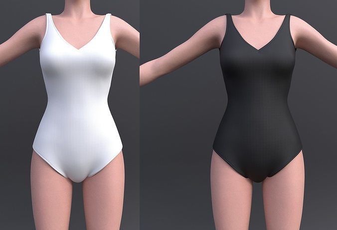 Female bikini - black and white colour swimsuit monokini Low-poly 3D model
