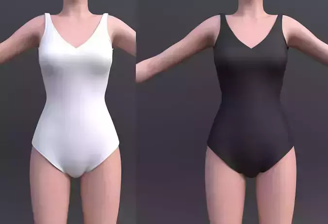 Female bikini - black and white colour swimsuit monokini Low-poly 3D model