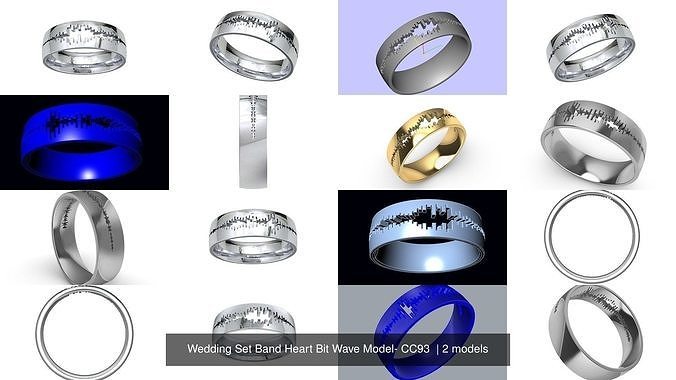 Wedding Set Band Heart Bit Wave Model- CC93  3D Model Collection