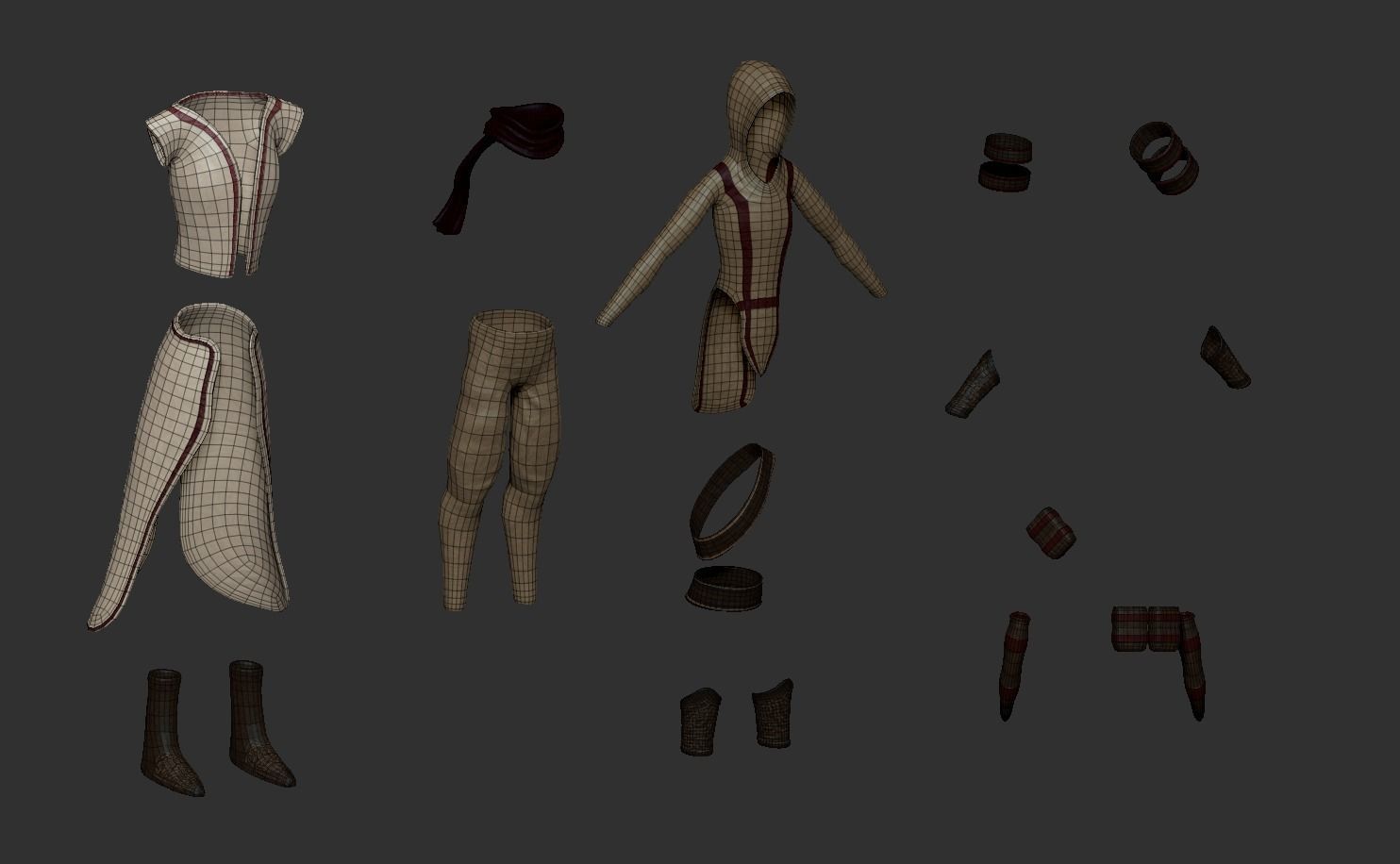 Character Costume - Assassin or Ninja Outfit Skin Low-poly 3D model_11