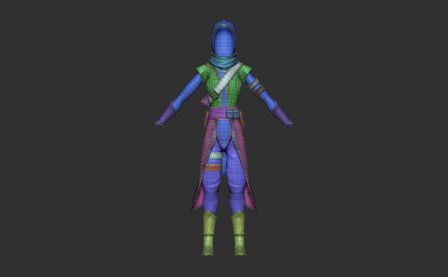 Character Costume - Assassin or Ninja Outfit Skin Low-poly 3D model_8