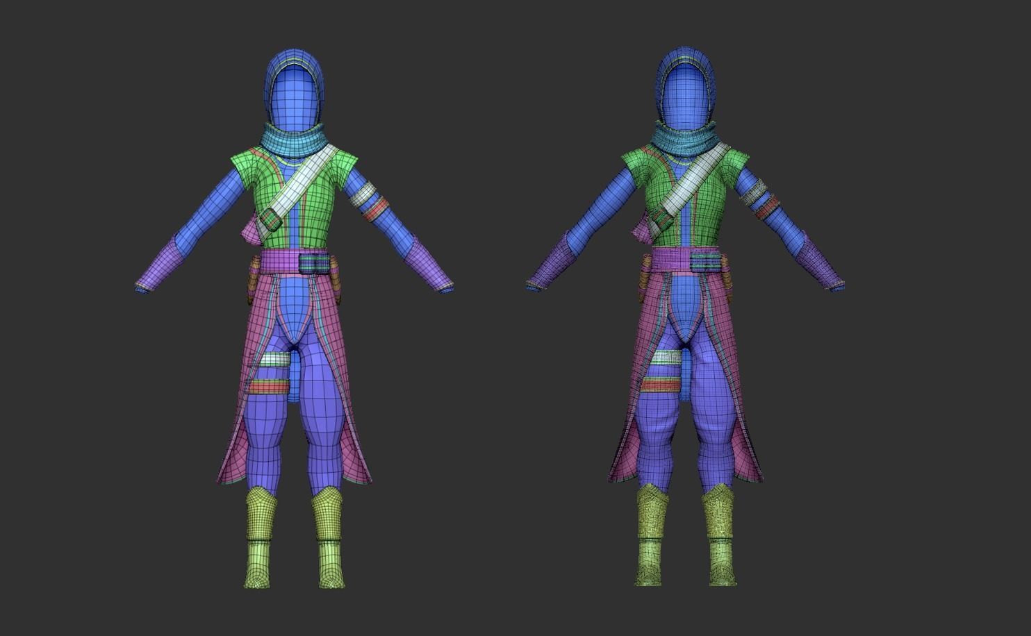 Character Costume - Assassin or Ninja Outfit Skin Low-poly 3D model_9
