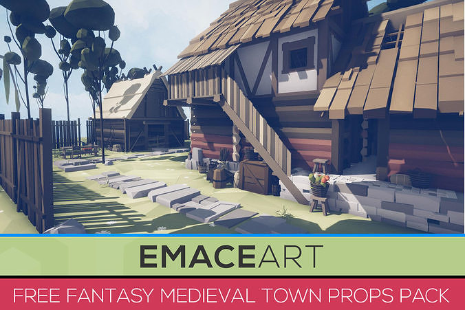Free Fantasy Medieval Town Unity Props Pack Free low-poly 3D model