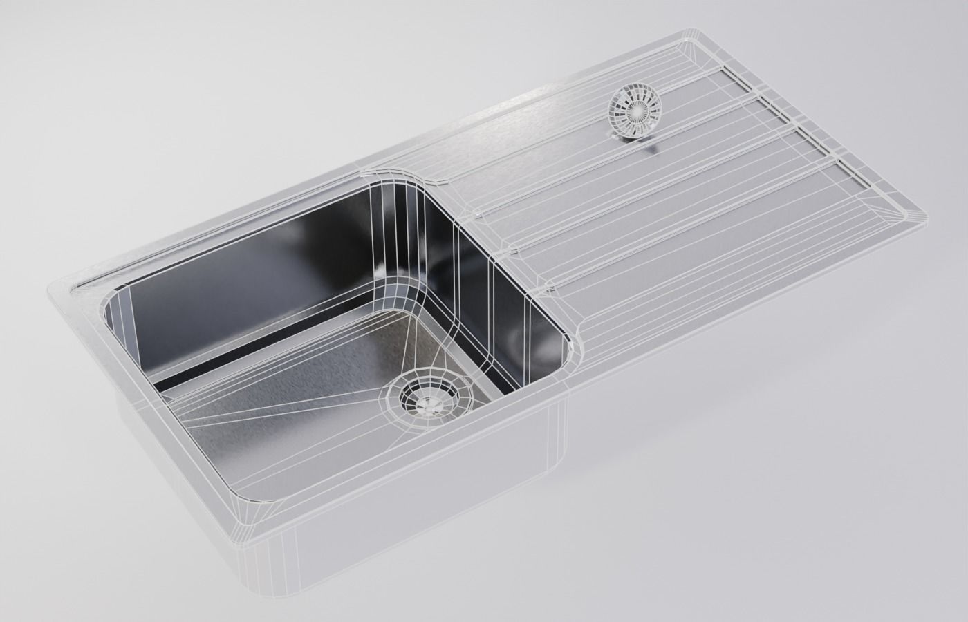 Kitchen Sink With Drain and Strainer - PBR Low-poly 3D model_9