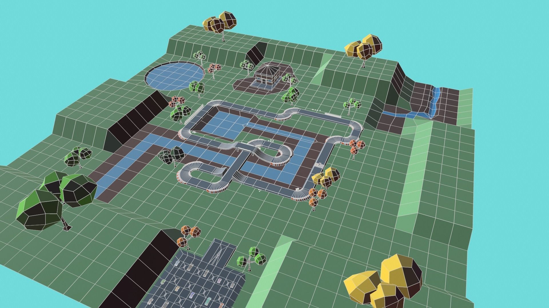 Race Track Cartoon Low-poly 3D model_1