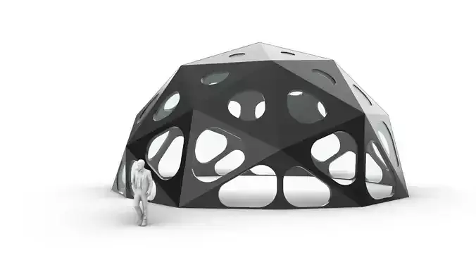 Geodesic Dome with Dynamic Perforations and glass panels 