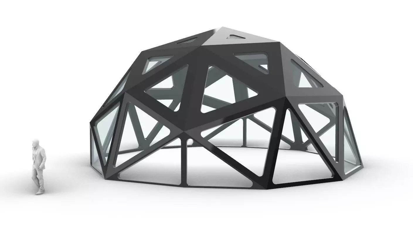 Geodesic Dome with Dynamic Perforations and glass panels  3D model_0