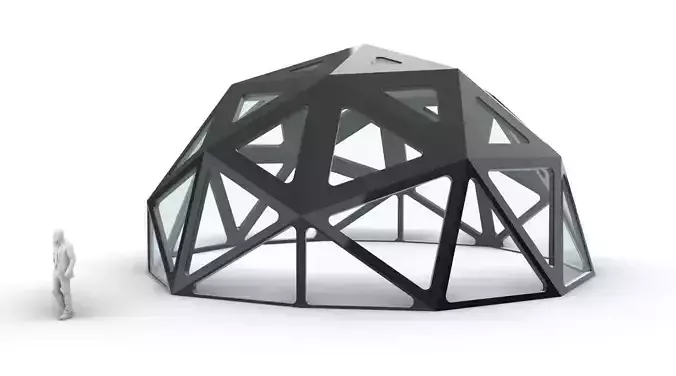 Geodesic Dome with Dynamic Perforations and glass panels  3D model