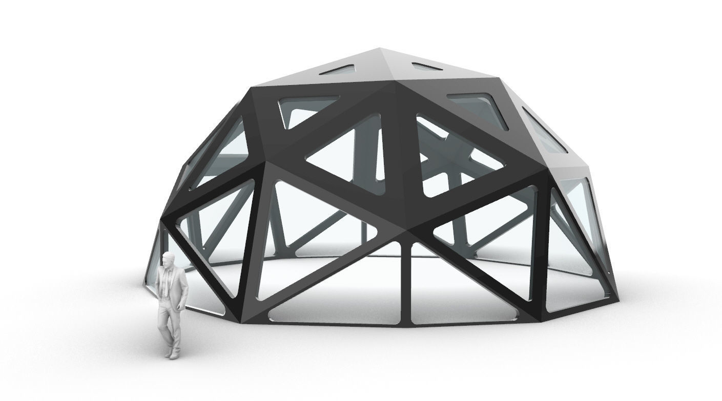 Geodesic Dome with Dynamic Perforations and glass panels  3D model_1