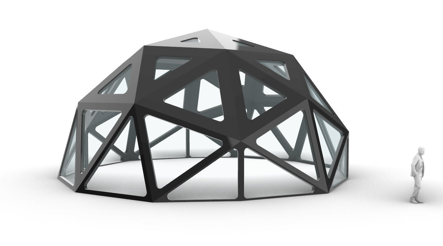 Geodesic Dome with Dynamic Perforations and glass panels  3D model_64