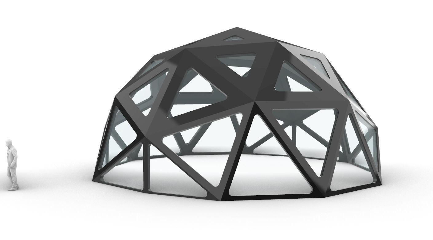 Geodesic Dome with Dynamic Perforations and glass panels  3D model_8