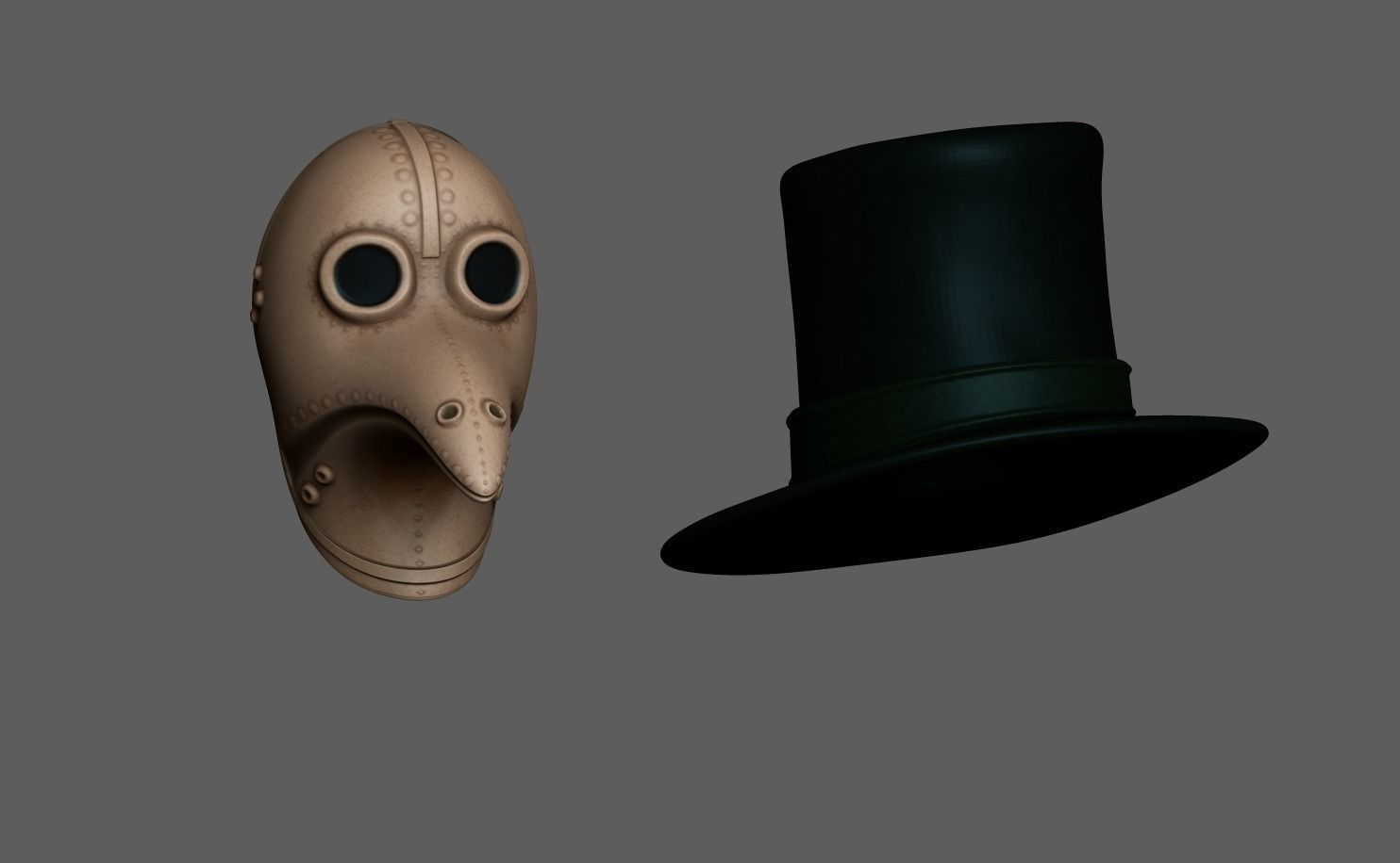 Plague Doctor - Hat and Mask Low-poly 3D model_1