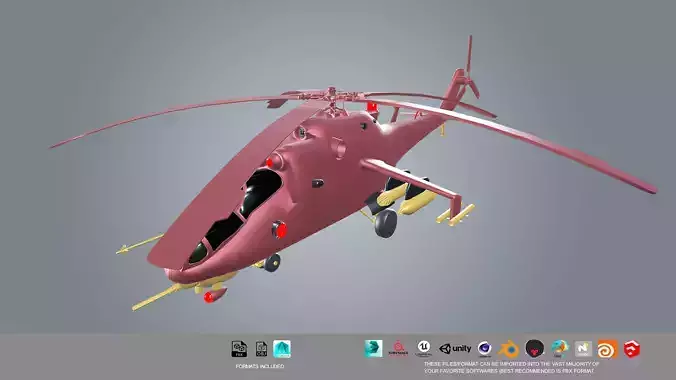 low poly Helicopter 3d model military color