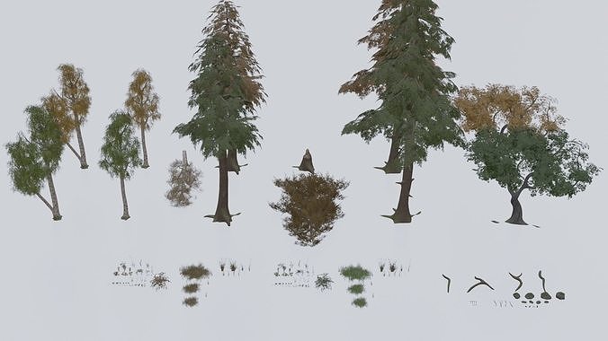 Low Poly Forest Pack With PBR Materials Low-poly 3D model