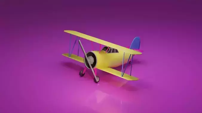Low Poly Biplane toy airplane Low-poly 3D model