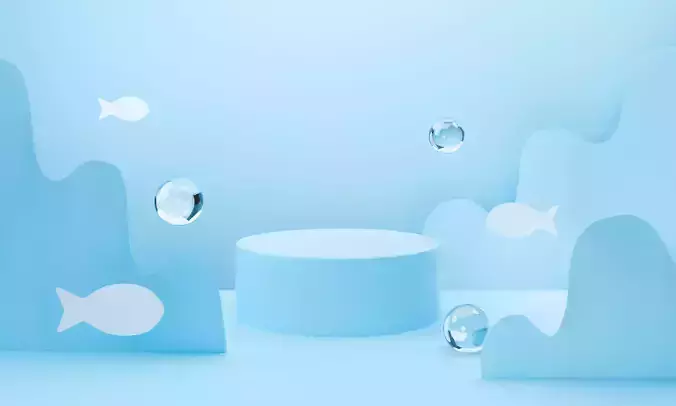 3d blue podium on pastel background abstract water