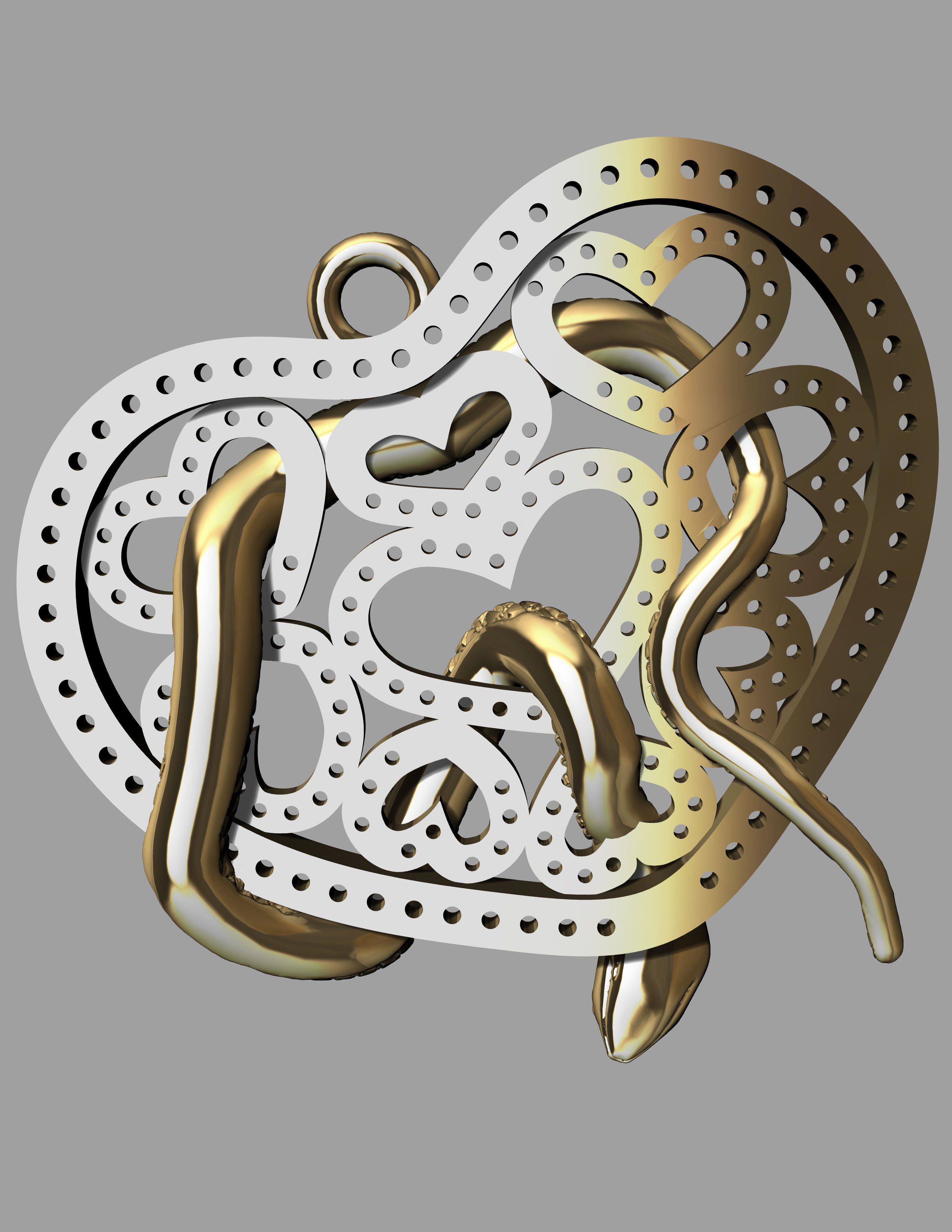 Pendant hearts with a snake 3D print model_1