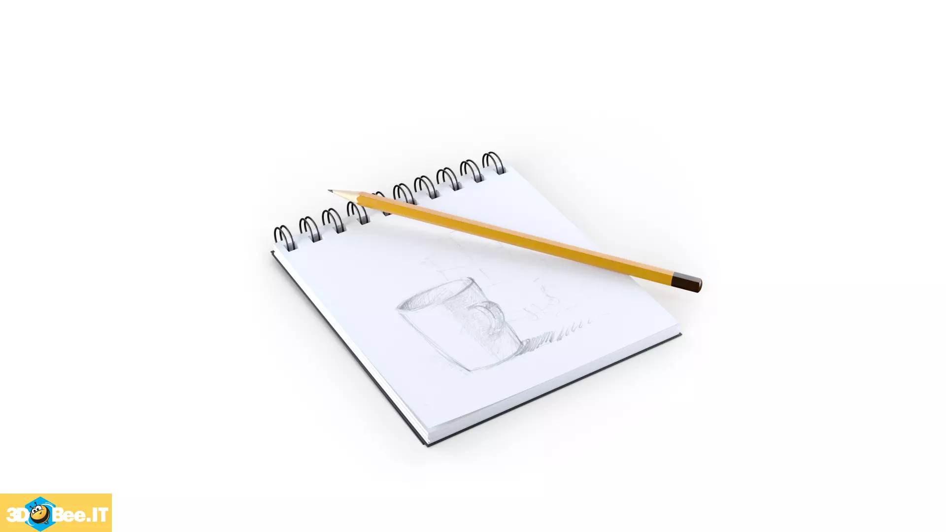 Sketchbook And Pencil Free 3D model_0