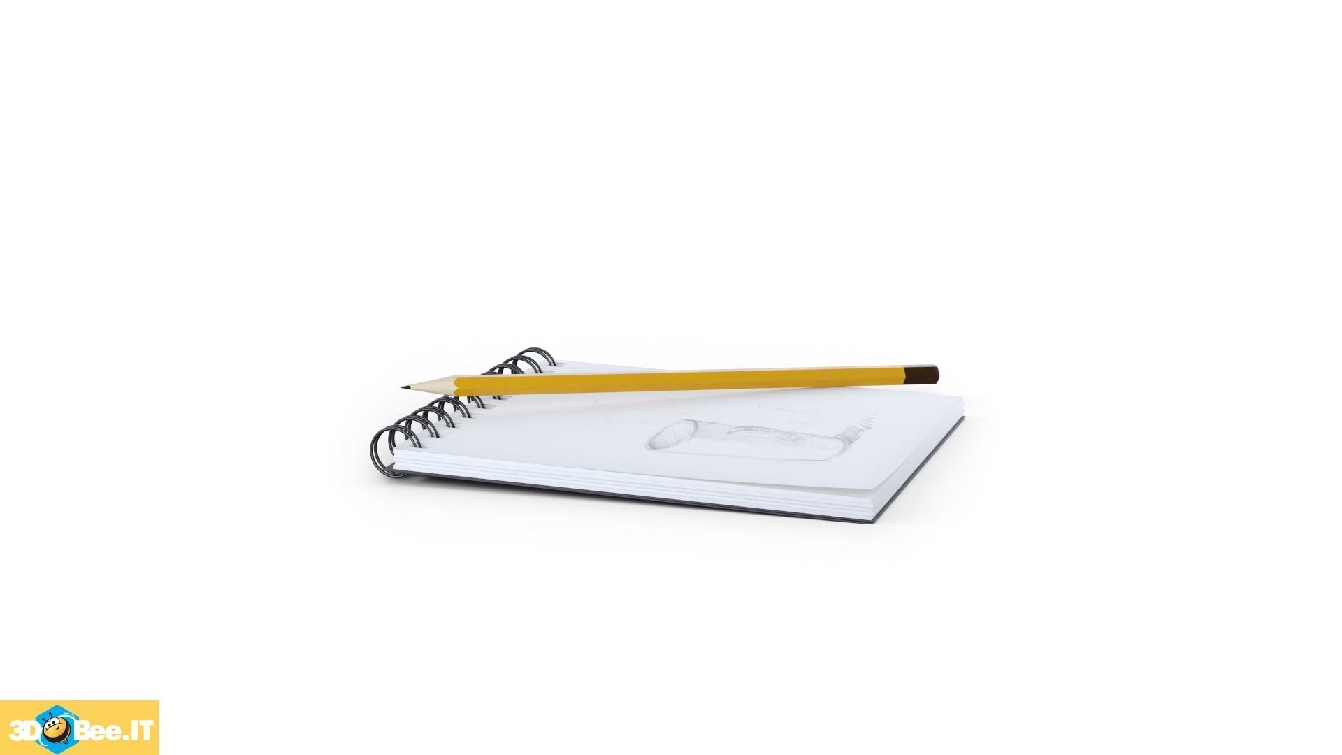 Sketchbook And Pencil Free 3D model_1