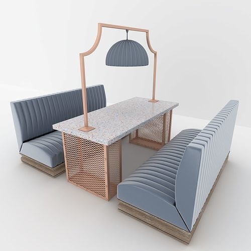 Booth dining table with chairs and lamp 3D model