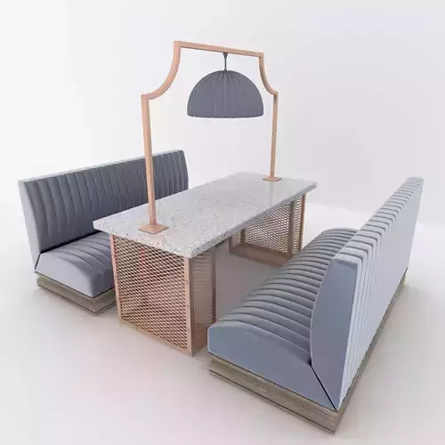 Booth dining table with chairs and lamp 3D model