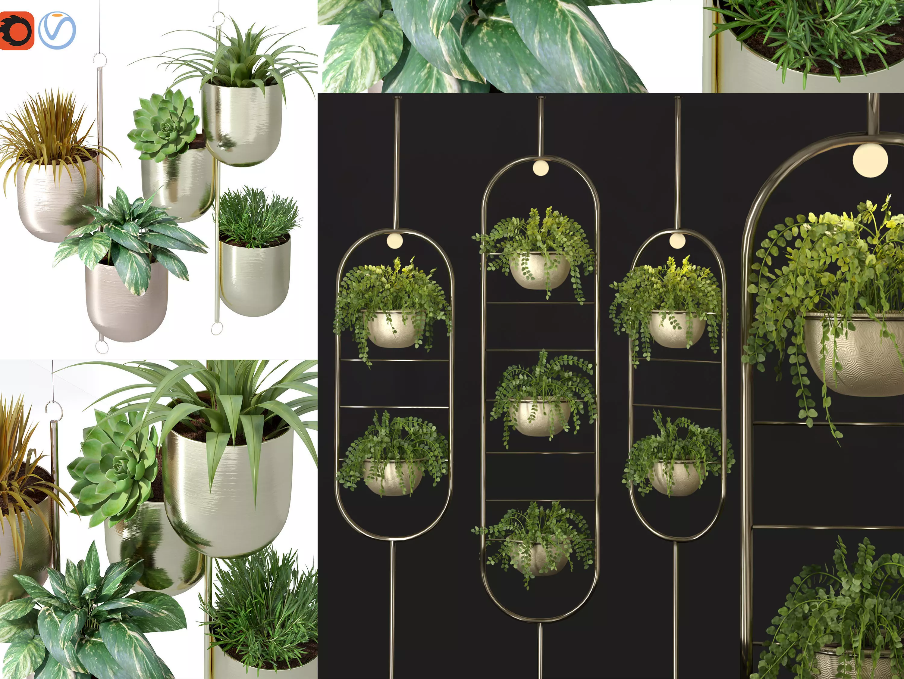 Hanging metal plant vine pot lighting lamp partition divider 3D Model Collection_0