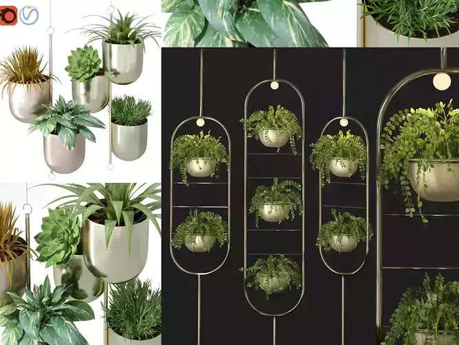 Hanging metal plant vine pot lighting lamp partition divider 3D Model Collection