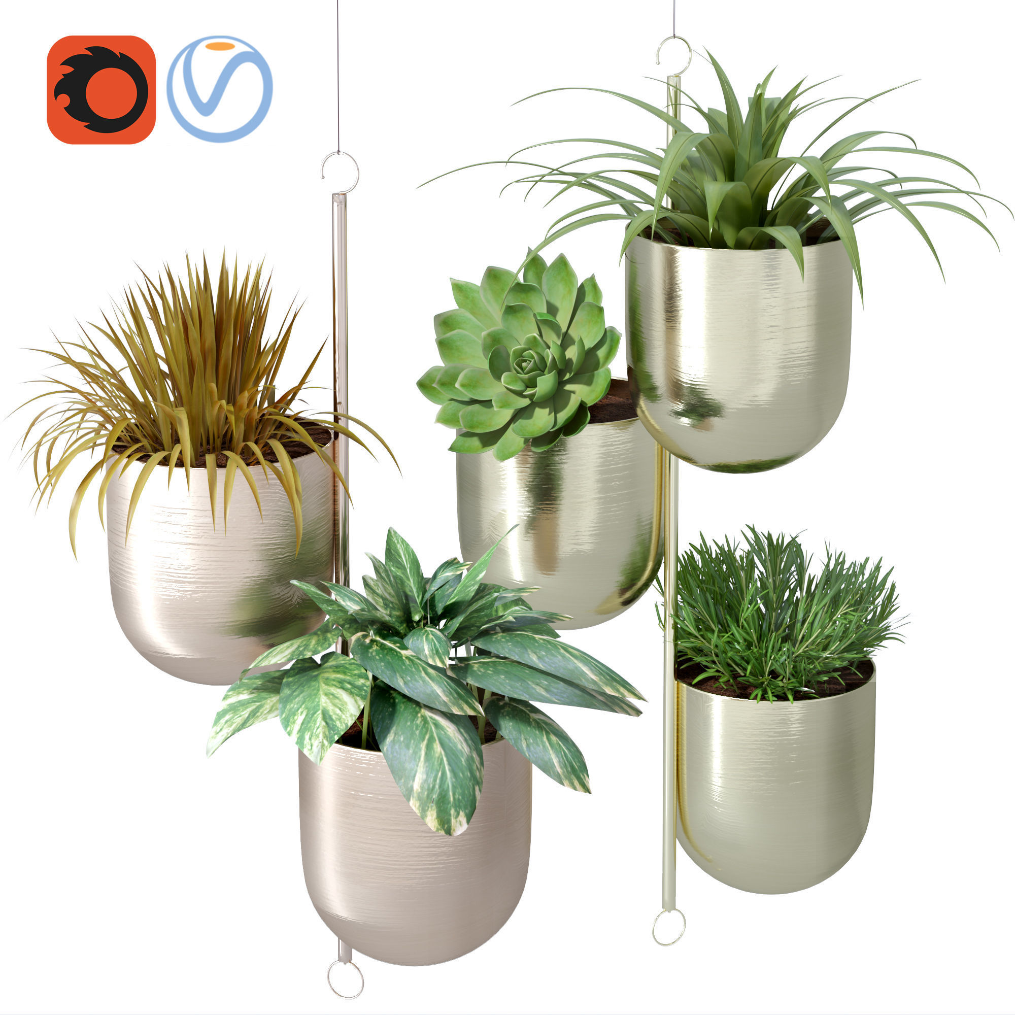 Hanging metal plant vine pot lighting lamp partition divider 3D Model Collection_8