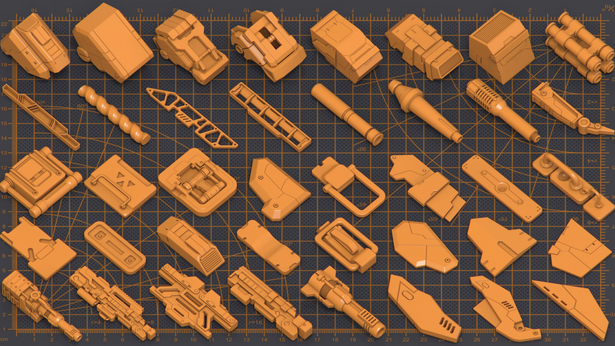 Mega Pack Hard Surface Kitbash 300 DETAILS 3D model_9