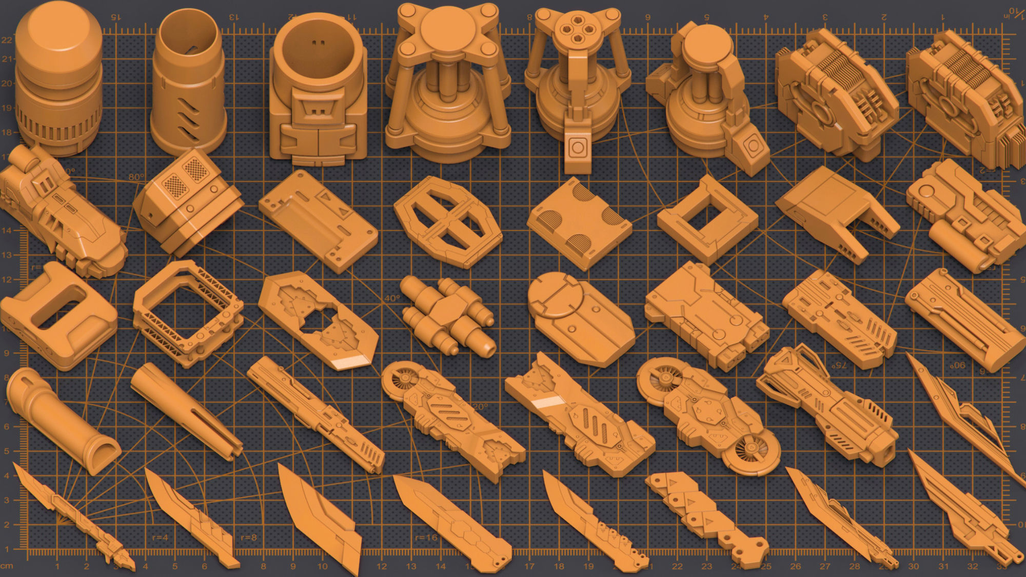 Mega Pack Hard Surface Kitbash 300 DETAILS 3D model_6