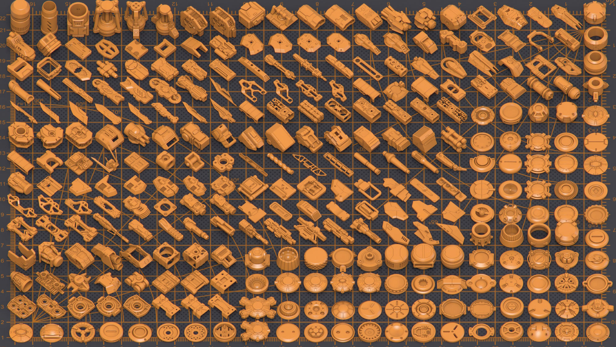 Mega Pack Hard Surface Kitbash 300 DETAILS 3D model_3