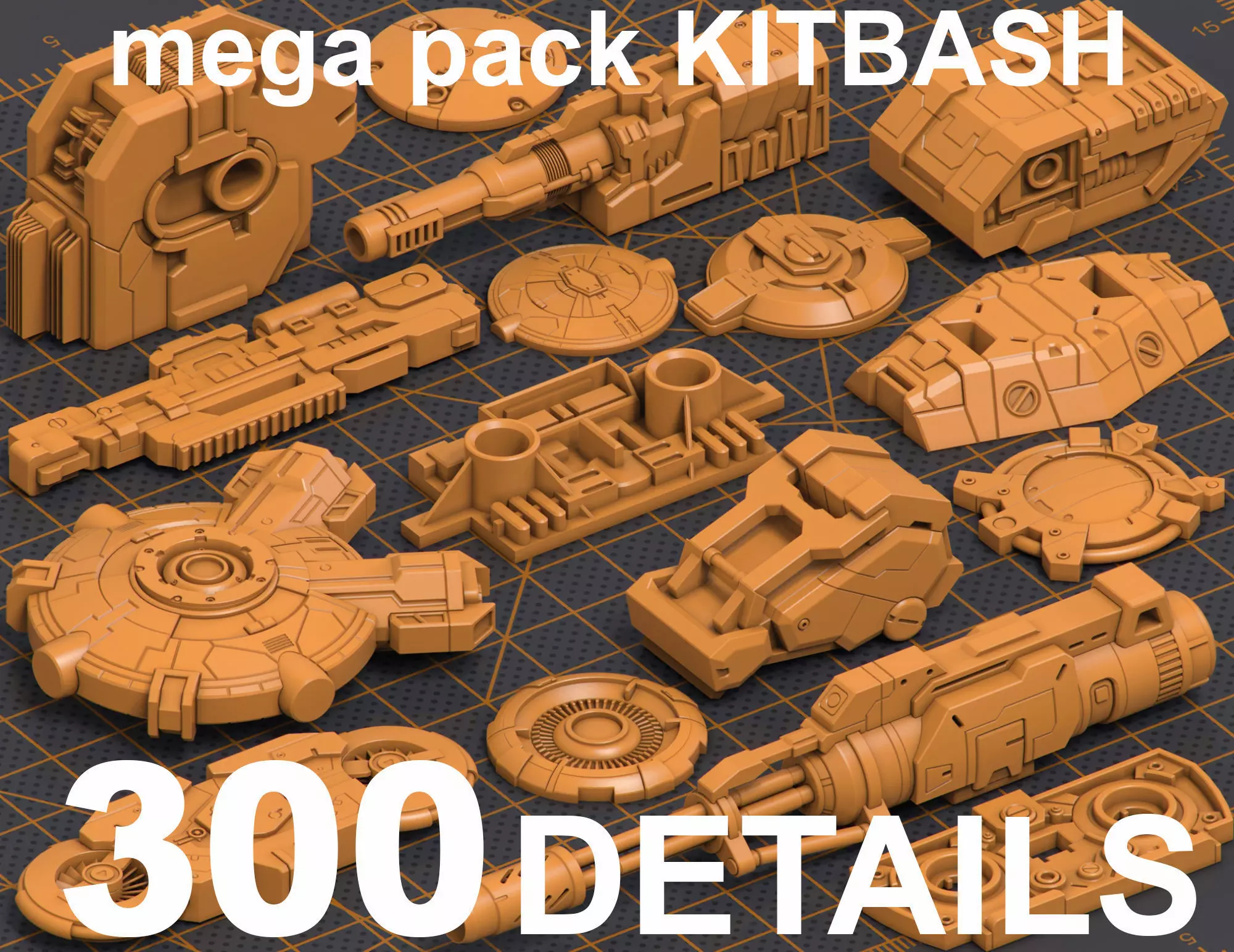 Mega Pack Hard Surface Kitbash 300 DETAILS 3D model_0