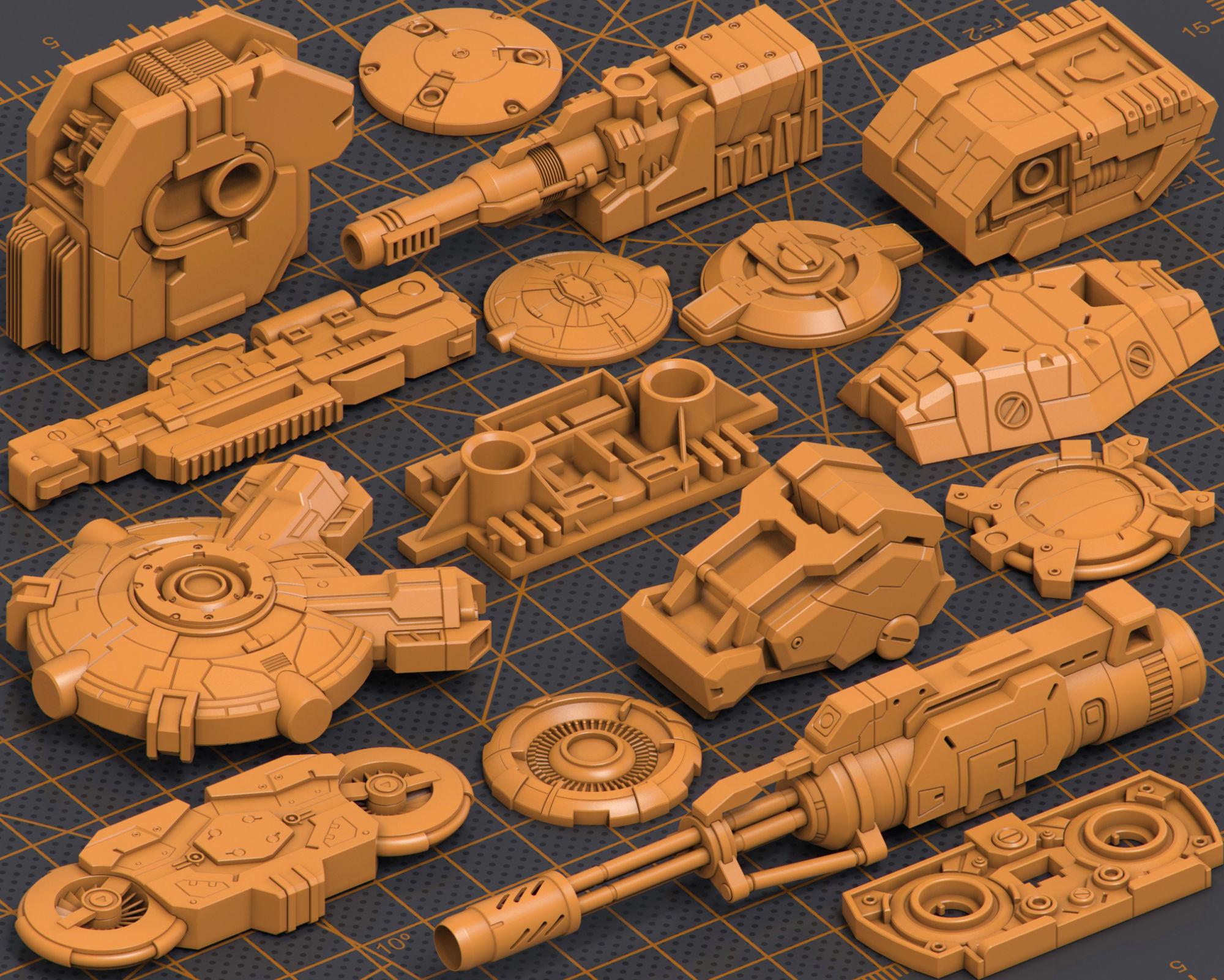 Mega Pack Hard Surface Kitbash 300 DETAILS 3D model_2
