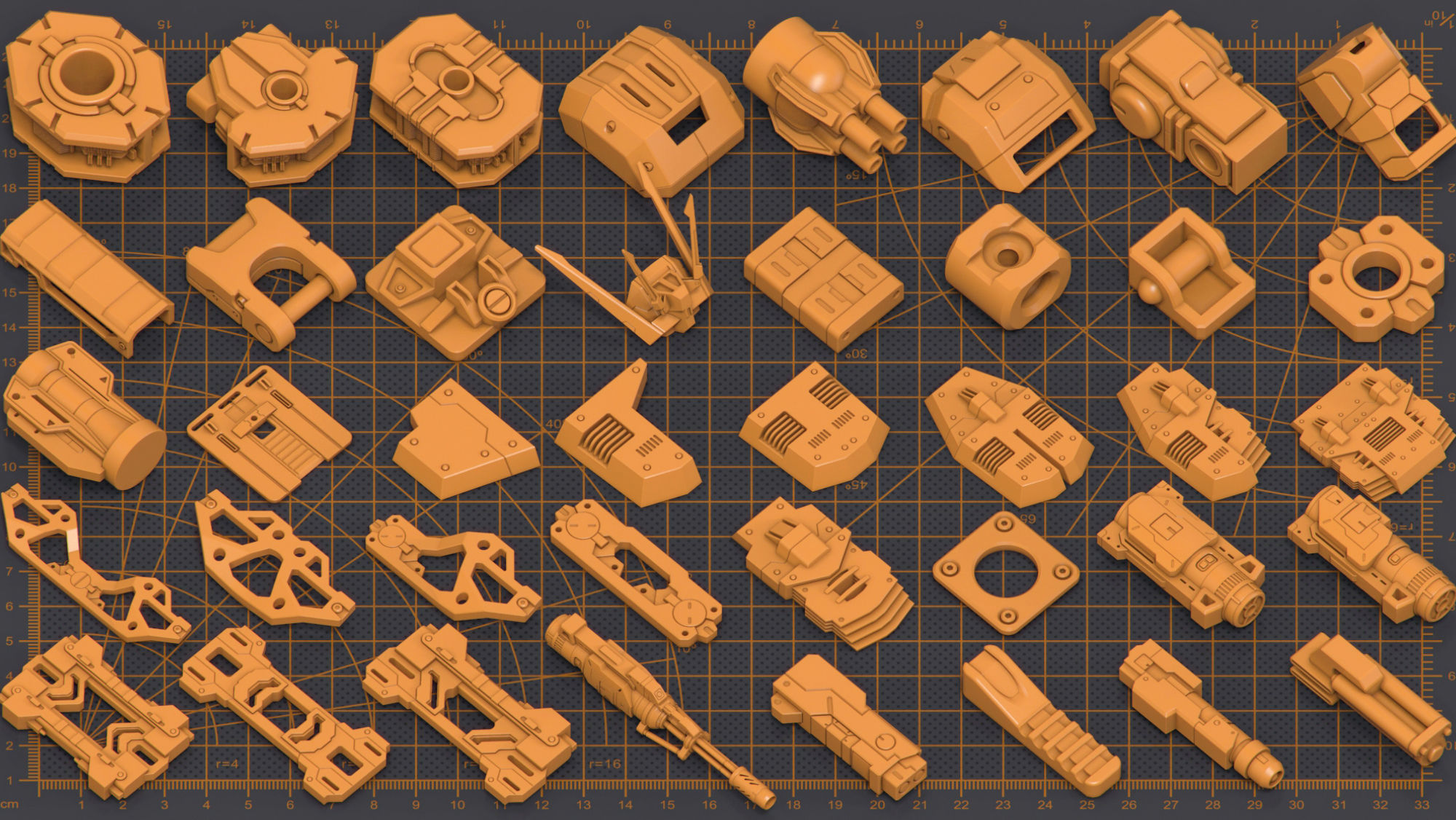 Mega Pack Hard Surface Kitbash 300 DETAILS 3D model_7