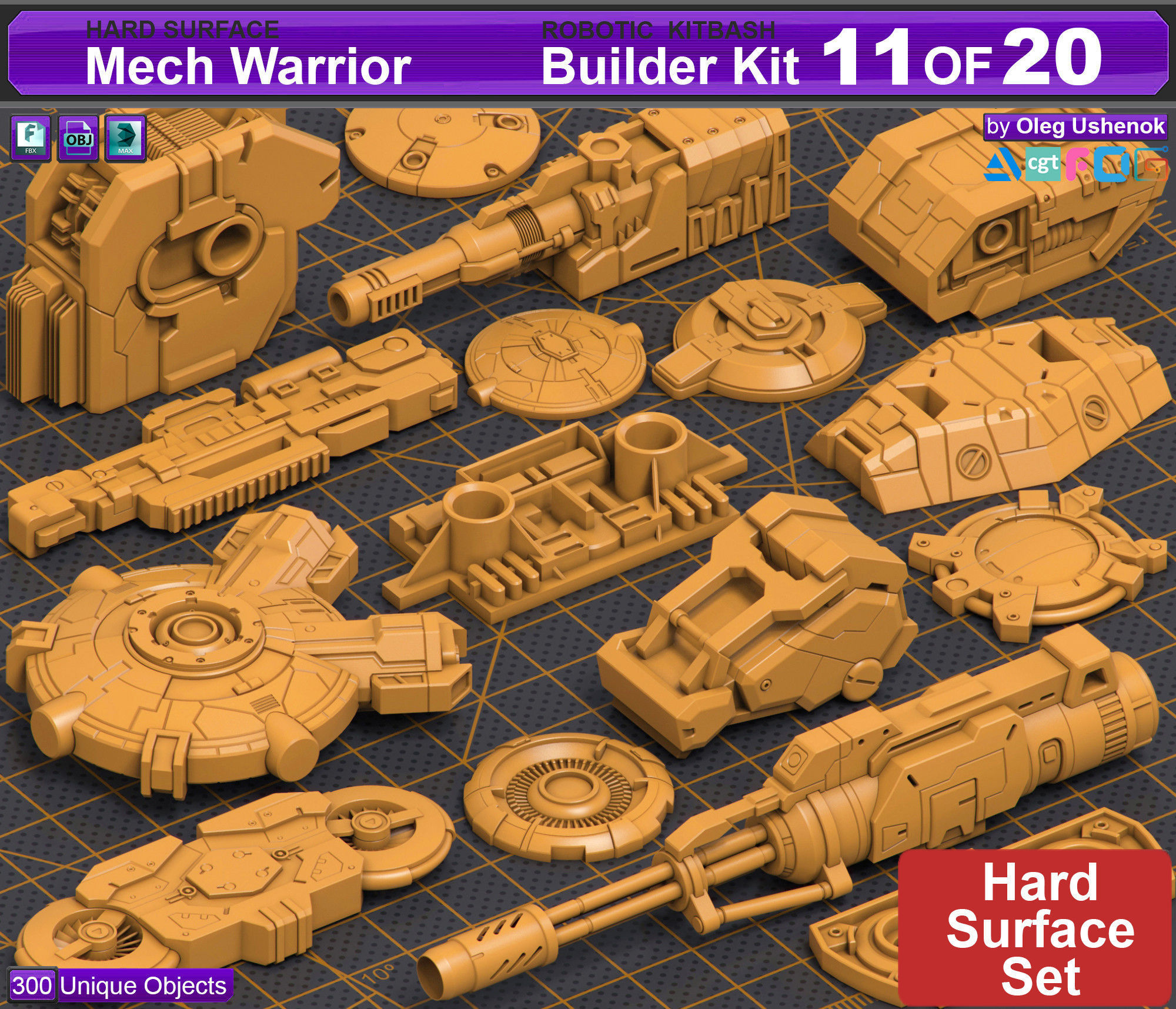 Mega Pack Hard Surface Kitbash 300 DETAILS 3D model_1