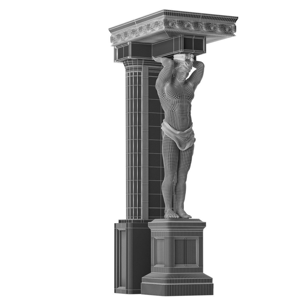 Atlant statue of man holding column 3D model_8