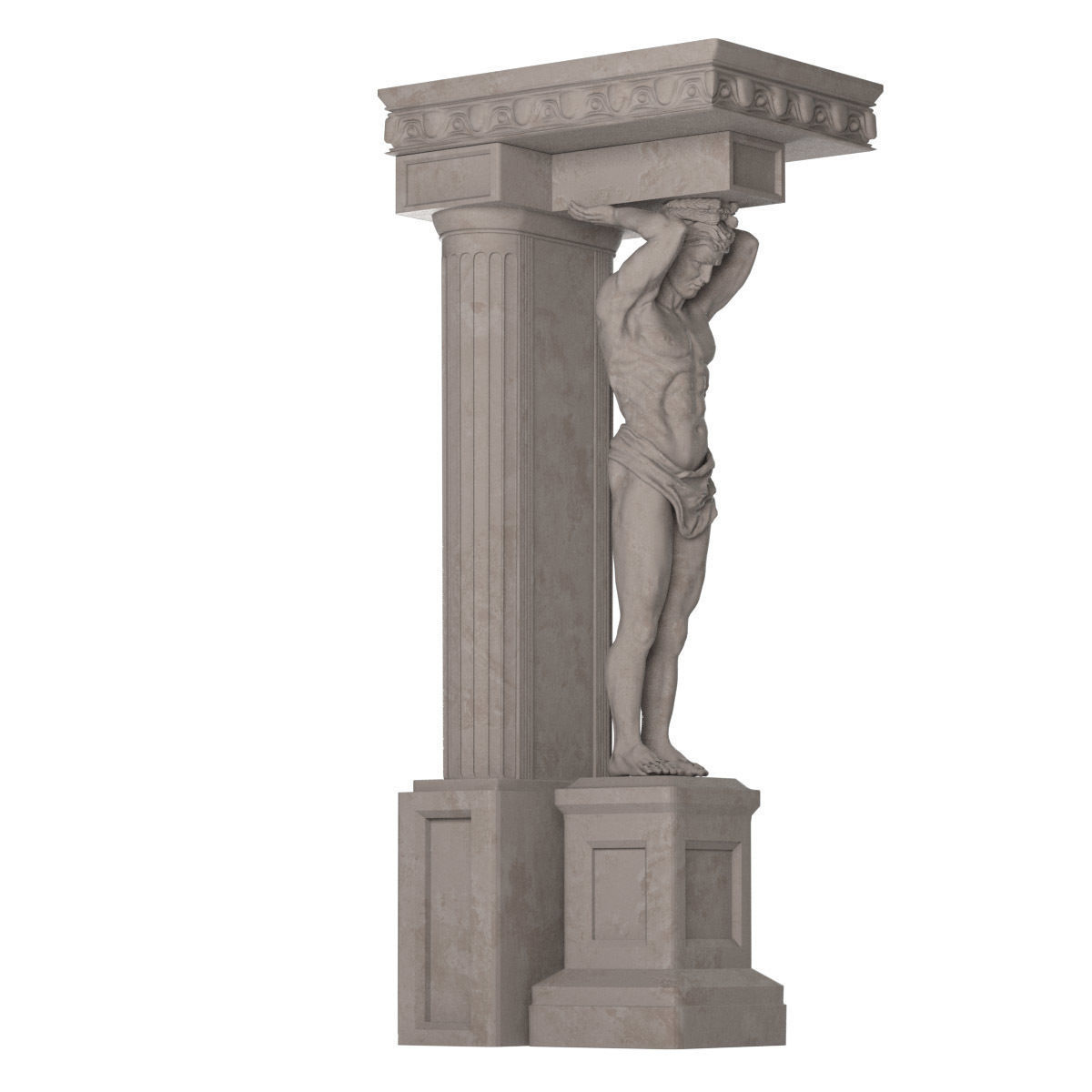 Atlant statue of man holding column 3D model_5