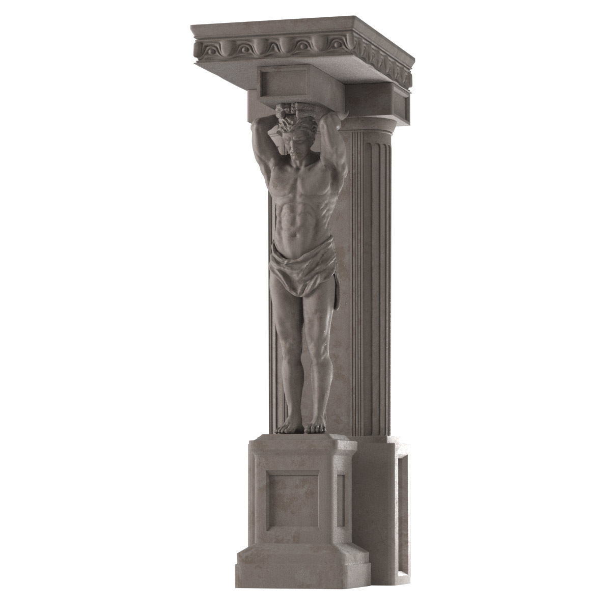 Atlant statue of man holding column 3D model_3