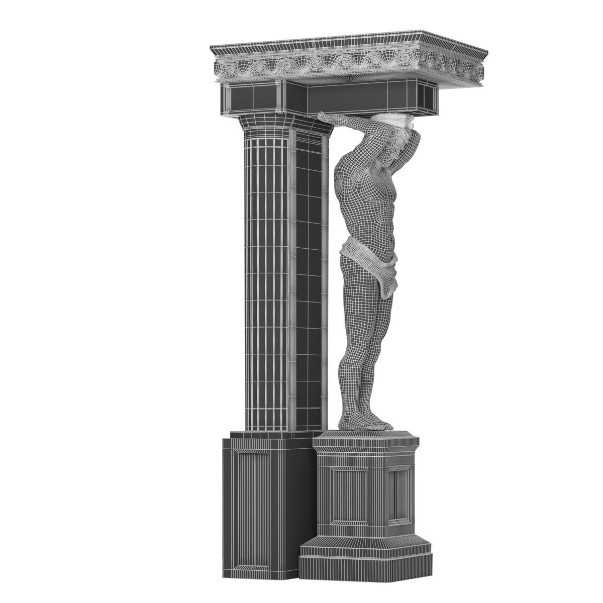 Atlant statue of man holding column 3D model_9