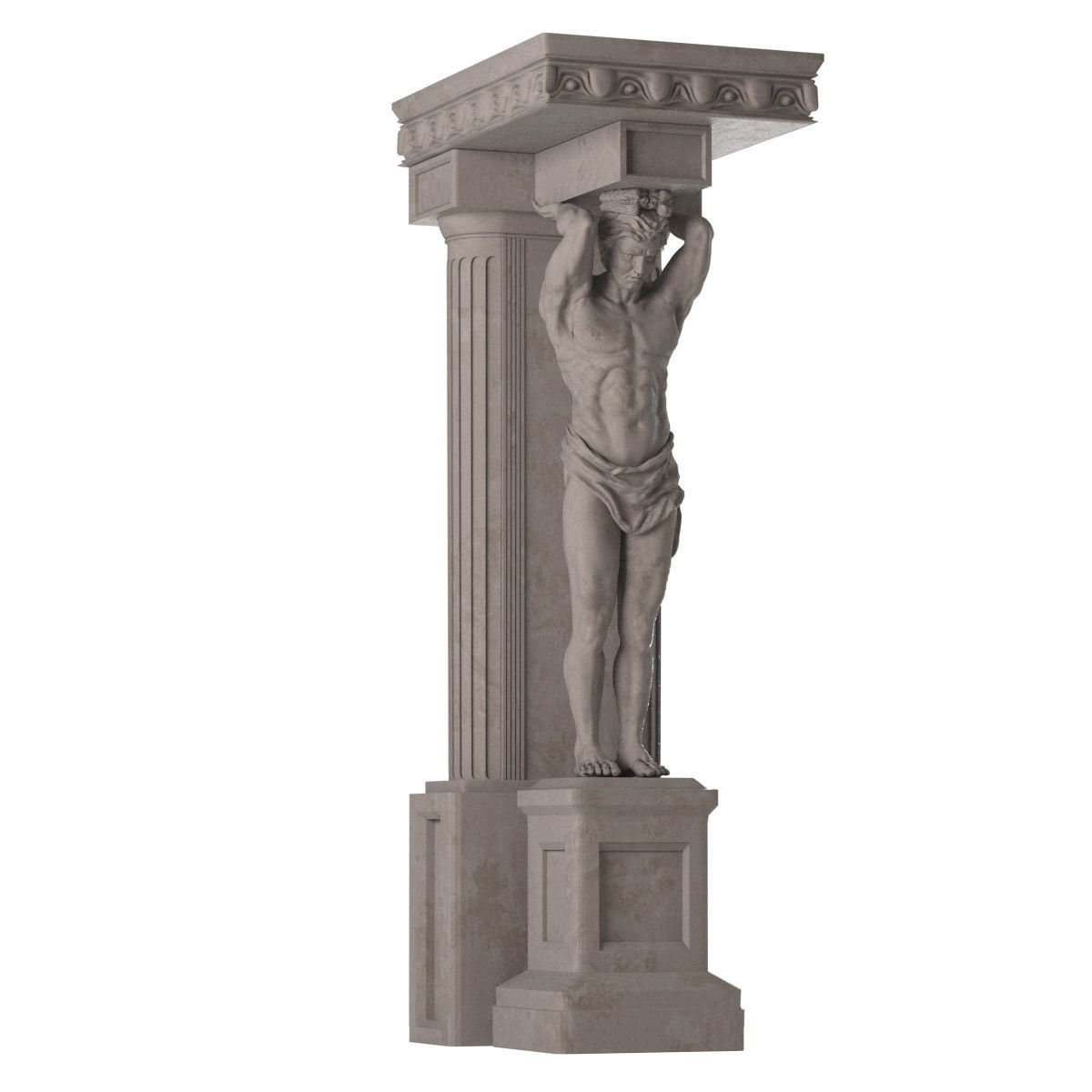 Atlant statue of man holding column 3D model_1