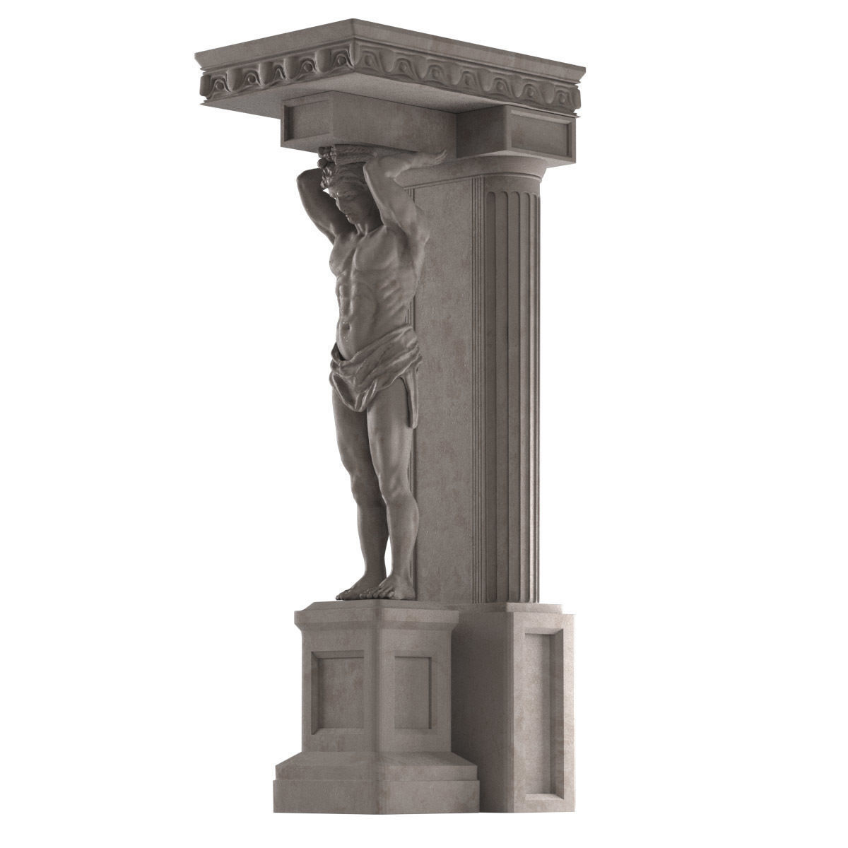 Atlant statue of man holding column 3D model_4