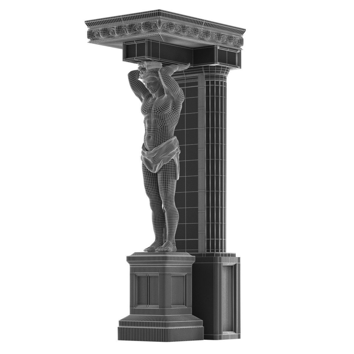 Atlant statue of man holding column 3D model_7