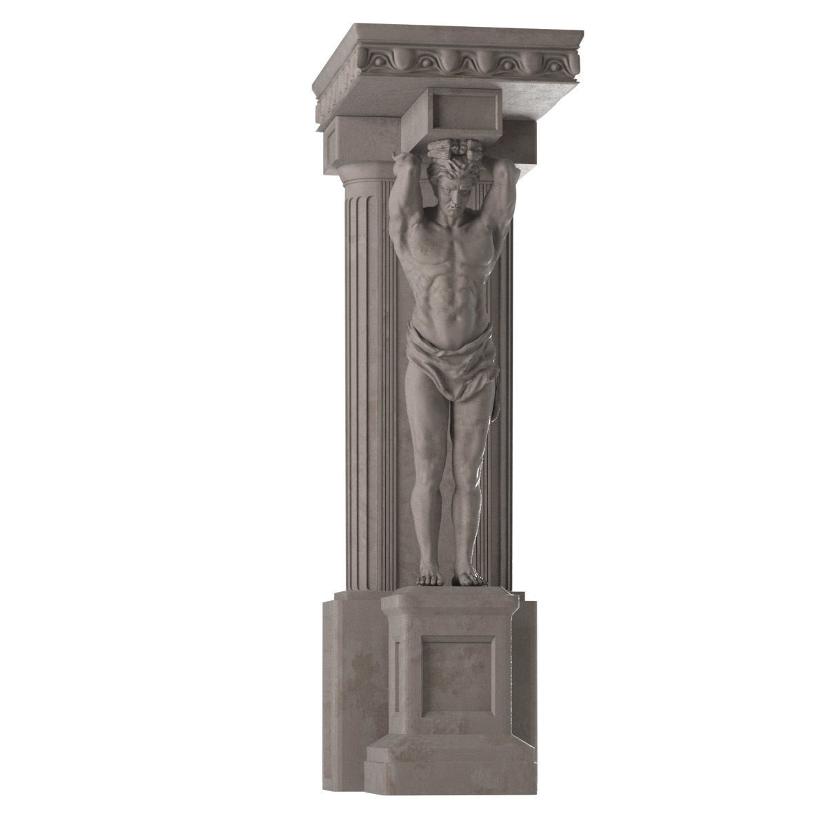 Atlant statue of man holding column 3D model_2