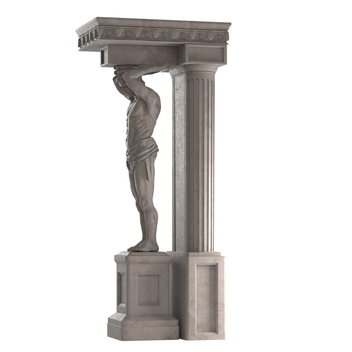 Atlant statue of man holding column 3D model_6