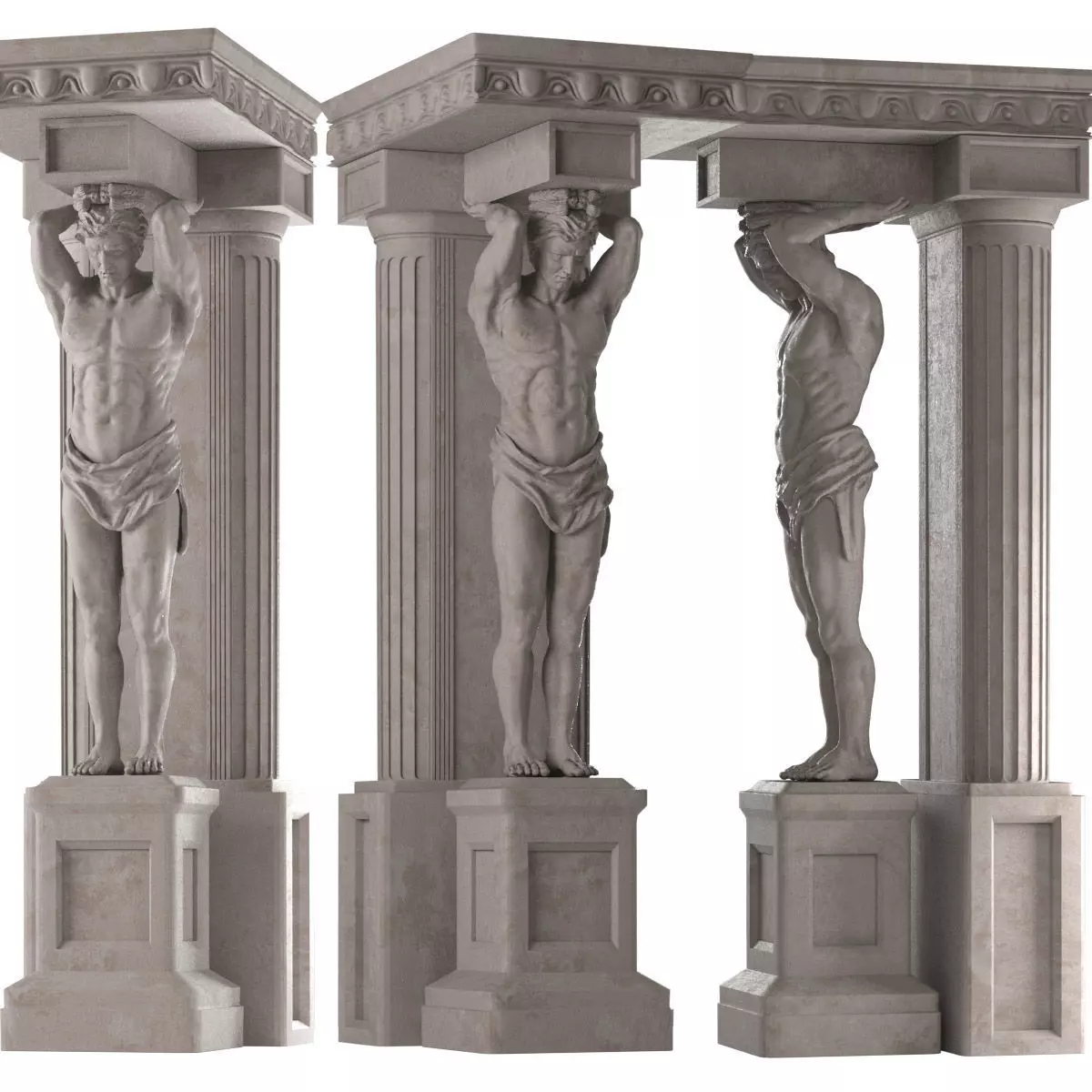 Atlant statue of man holding column 3D model_0