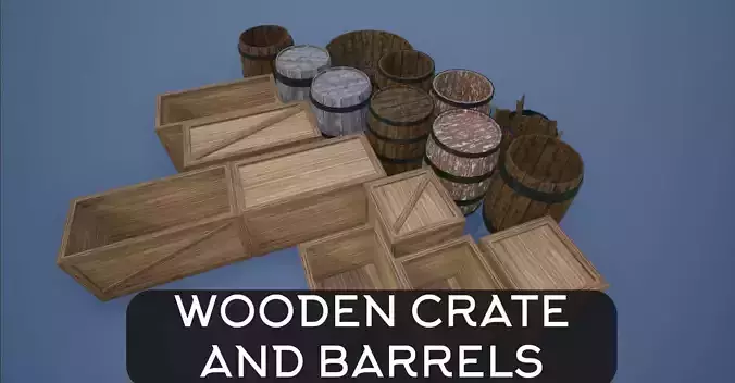 Lowpoly Crate-Barrels-Wicker Basket Collection 
