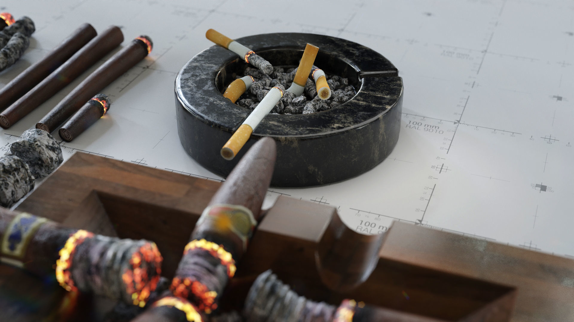 Cigars Cigarettes Joints Blunts and Ashtrays - 3D AssetKit PBR Low-poly 3D model_13