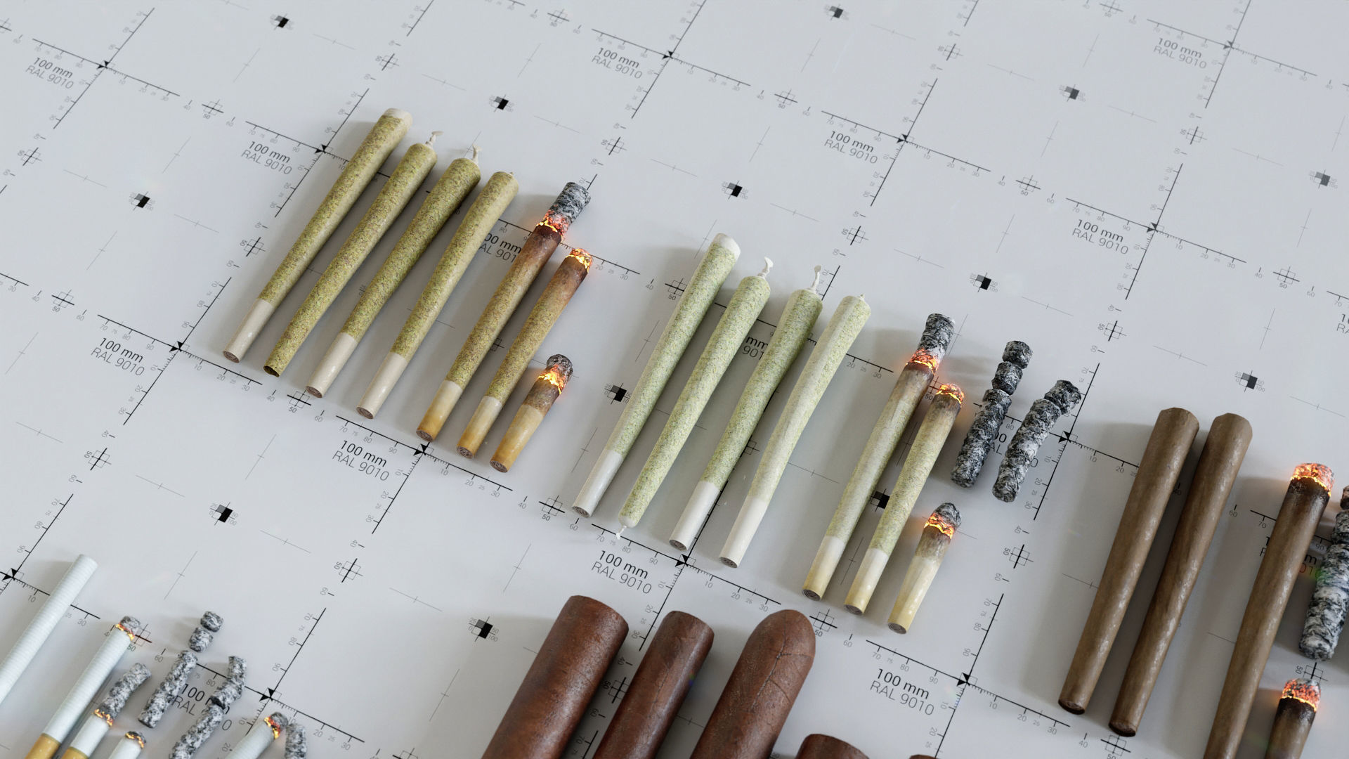 Cigars Cigarettes Joints Blunts and Ashtrays - 3D AssetKit PBR Low-poly 3D model_6